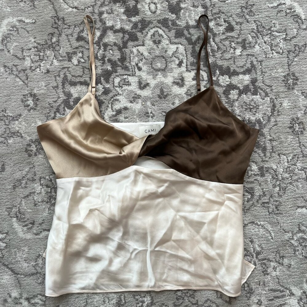 Cami NYC Cross Front Two Tone Silk Tank